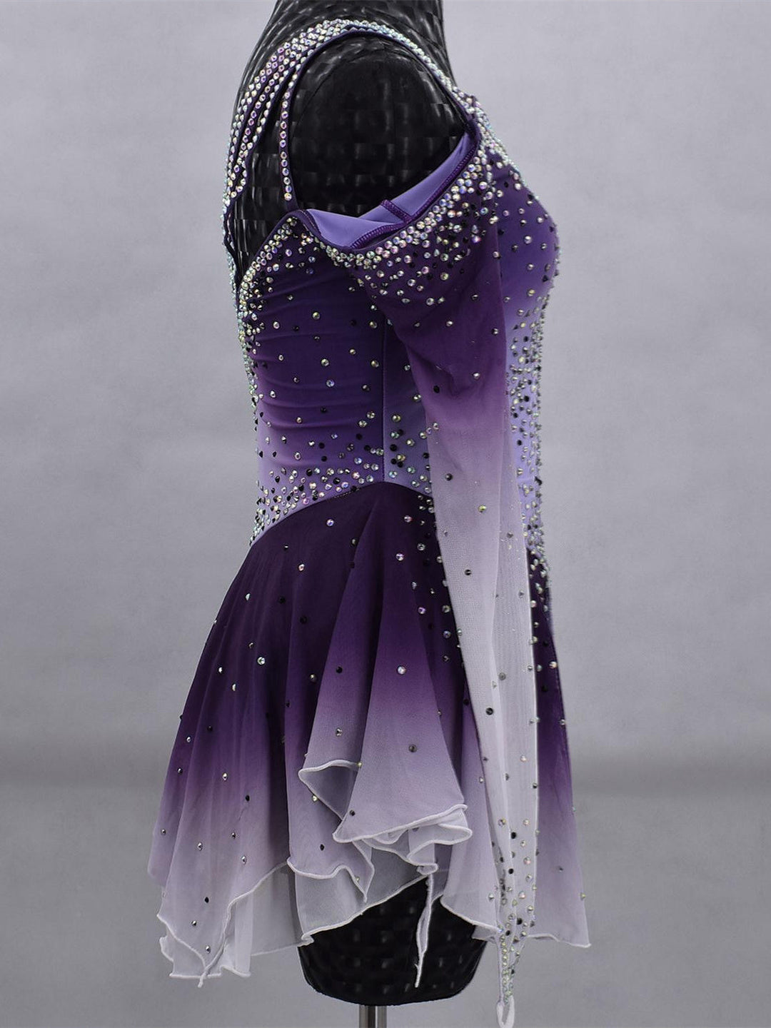 Robe de Patinage Artistique pour Femmes et Filles, Vêtements de Danse Sur Glace, Maille Élasthanne, Haute Élasticité, Dégradé de Couleurs, Cristal/Strass