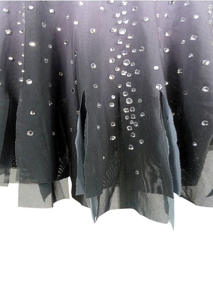 Robe de Patinage Artistique pour Femmes et Filles, Vêtements de Danse Sur Glace, Robe de Patinage Sur Glace Extensible Sans Manches avec Cristaux/Strass