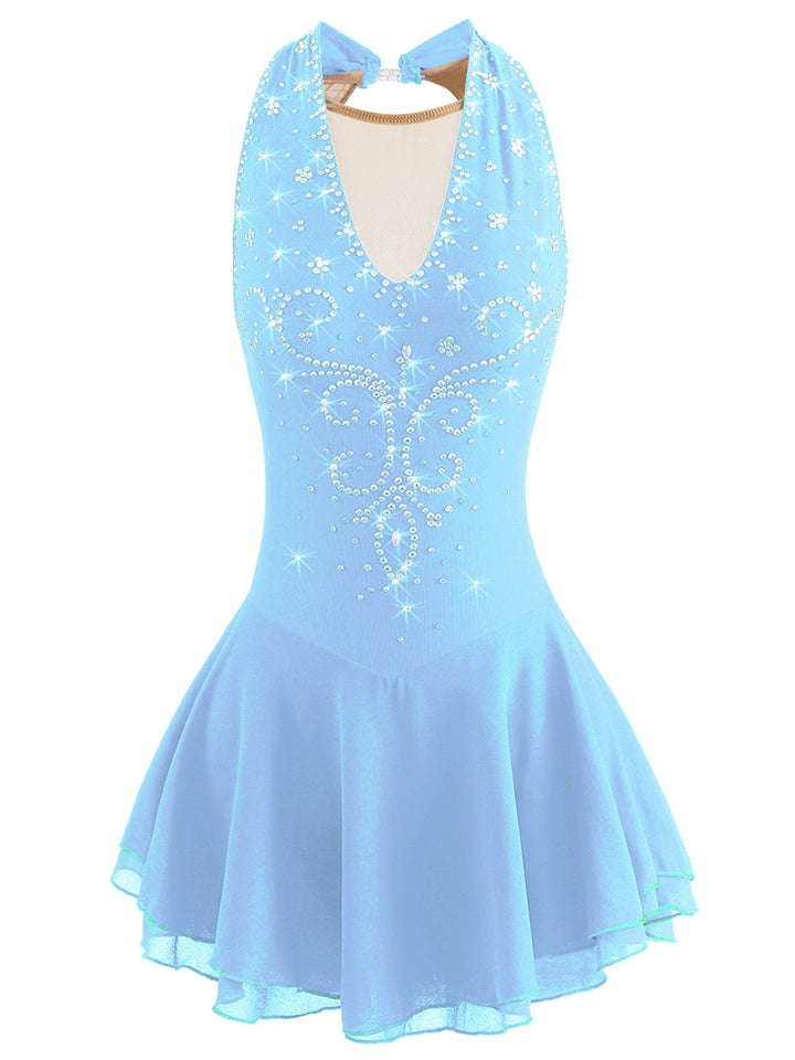 Robe de Patinage Artistique pour Femmes et Filles, Vêtements de Danse Sur Glace, Patchwork, Maille, Élasthanne, Haute Élasticité