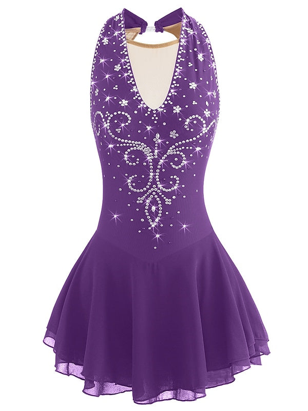 Robe de Patinage Artistique pour Femmes et Filles, Vêtements de Danse Sur Glace, Patchwork, Maille, Élasthanne, Haute Élasticité