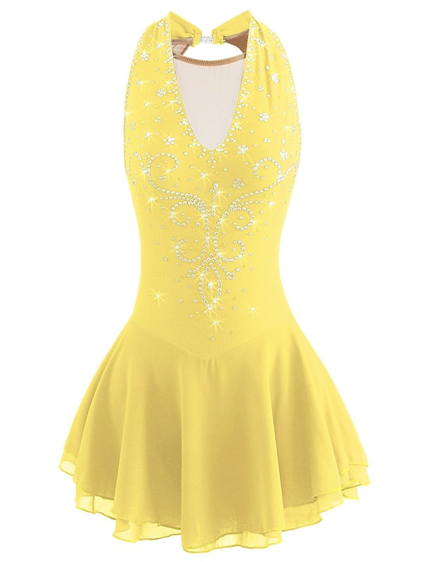 Robe de Patinage Artistique pour Femmes et Filles, Vêtements de Danse Sur Glace, Patchwork, Maille, Élasthanne, Haute Élasticité