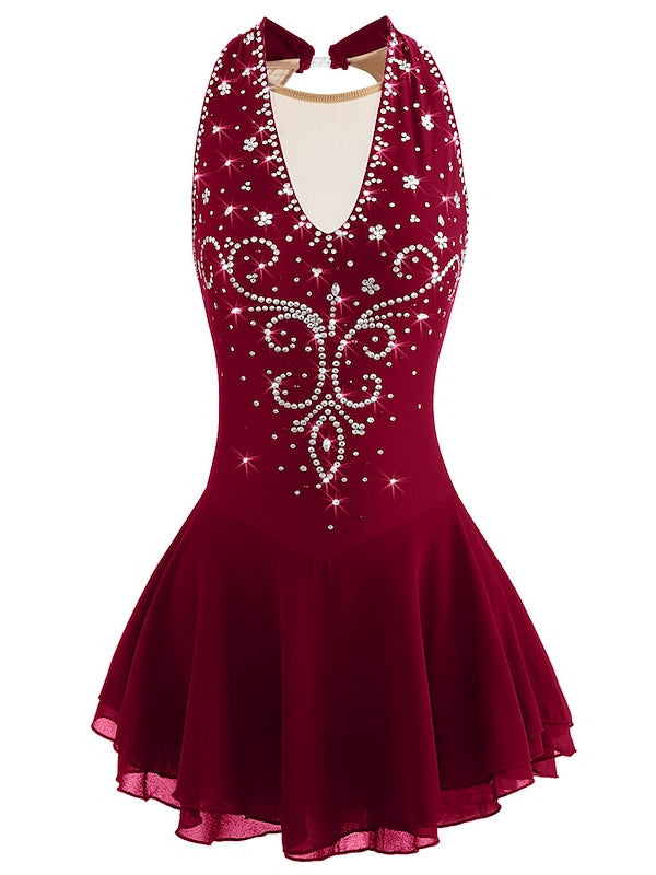 Robe de Patinage Artistique pour Femmes et Filles, Vêtements de Danse Sur Glace, Patchwork, Maille, Élasthanne, Haute Élasticité