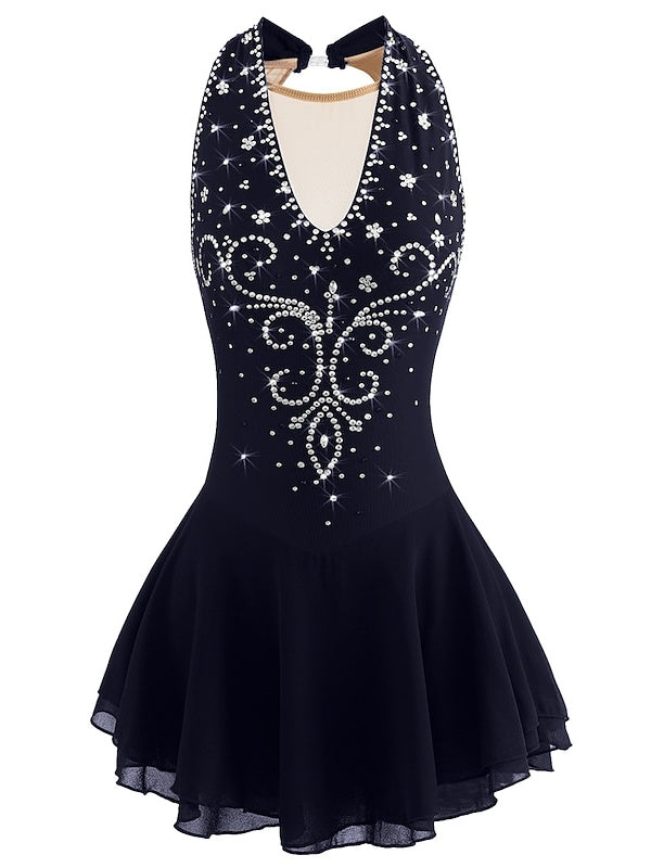 Robe de Patinage Artistique pour Femmes et Filles, Vêtements de Danse Sur Glace, Patchwork, Maille, Élasthanne, Haute Élasticité