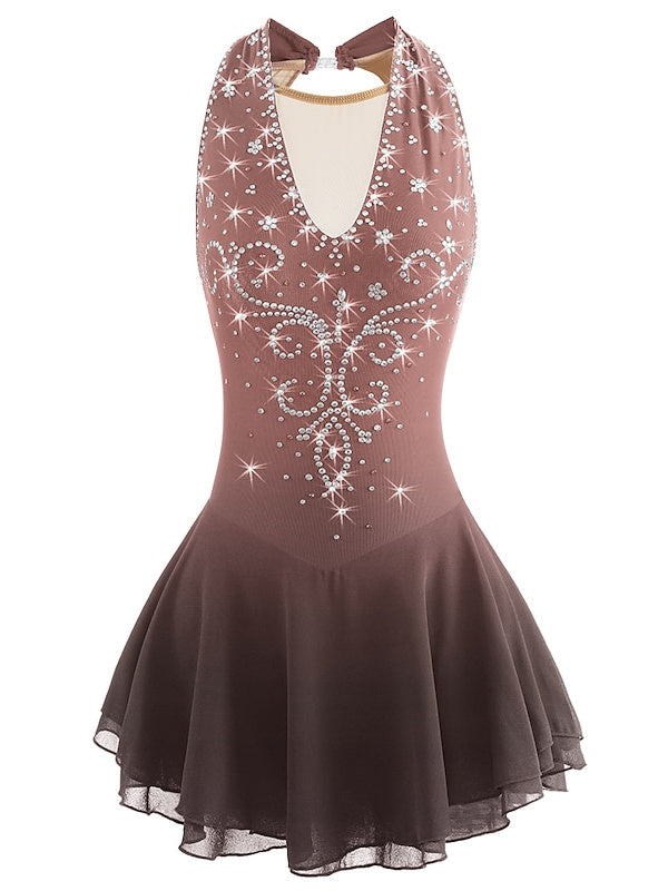 Robe de Patinage Artistique pour Femmes et Filles, Vêtements de Danse Sur Glace, Patchwork, Maille, Élasthanne, Haute Élasticité