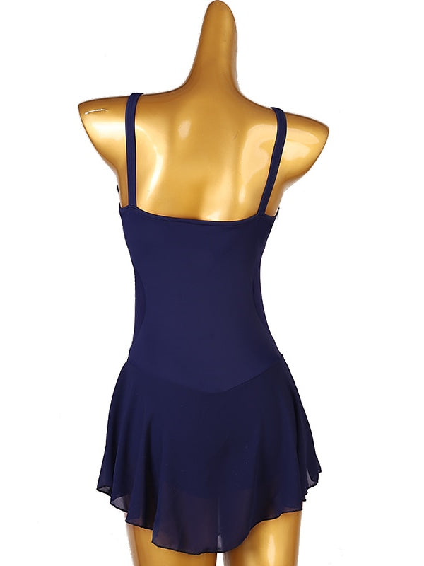 Robe de Patinage Artistique pour Femmes et Filles, Vêtements de Danse, Patchwork, Dos Ouvert, Maille Haute Élasticité, Sans Manches, Robe de Patinage Sur Glace