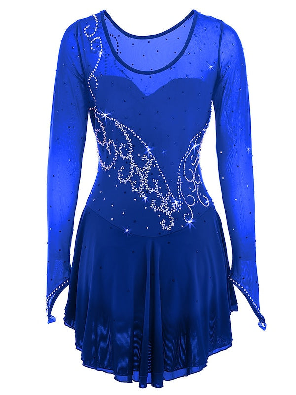 Robe de Patinage Artistique pour Femmes et Filles, Robe de Patinage Sur Glace à Haute Élasticité en Maille Élasthanne avec Teinture Halo en Strass