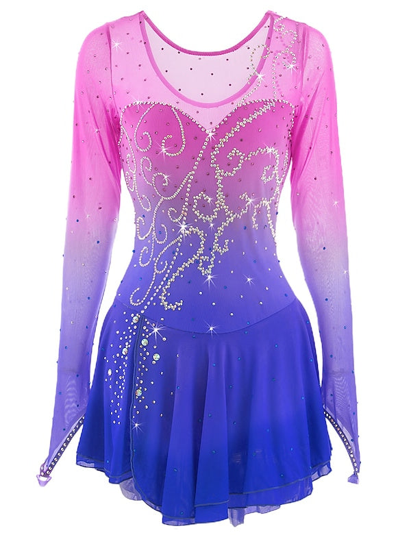 Robe de Patinage Artistique pour Femmes et Filles, Robe de Patinage Sur Glace à Haute Élasticité en Maille Élasthanne avec Teinture Halo en Strass
