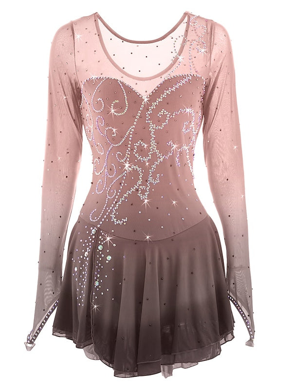 Robe de Patinage Artistique pour Femmes et Filles, Robe de Patinage Sur Glace à Haute Élasticité en Maille Élasthanne avec Teinture Halo en Strass