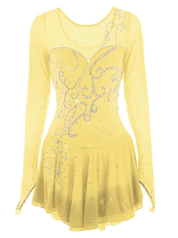 Robe de Patinage Artistique pour Femmes et Filles, Robe de Patinage Sur Glace à Haute Élasticité en Maille Élasthanne avec Teinture Halo en Strass