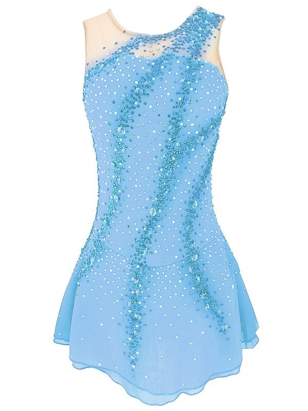 Robe de Patinage Artistique pour Femmes et Filles, Dos Ouvert, en Élasthanne, Fil Extensible, Haute Élasticité, Robe de Patinage Sur Glace