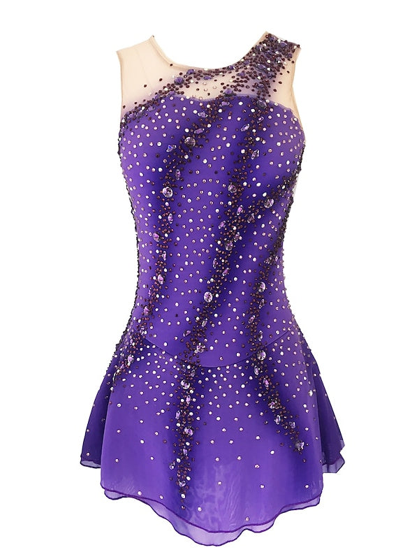 Robe de Patinage Artistique pour Femmes et Filles, Dos Ouvert, en Élasthanne, Fil Extensible, Haute Élasticité, Robe de Patinage Sur Glace