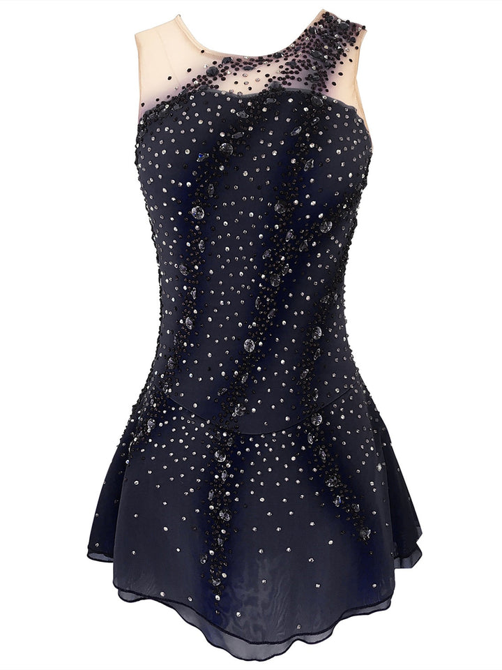 Robe de Patinage Artistique pour Femmes et Filles, Dos Ouvert, en Élasthanne, Fil Extensible, Haute Élasticité, Robe de Patinage Sur Glace