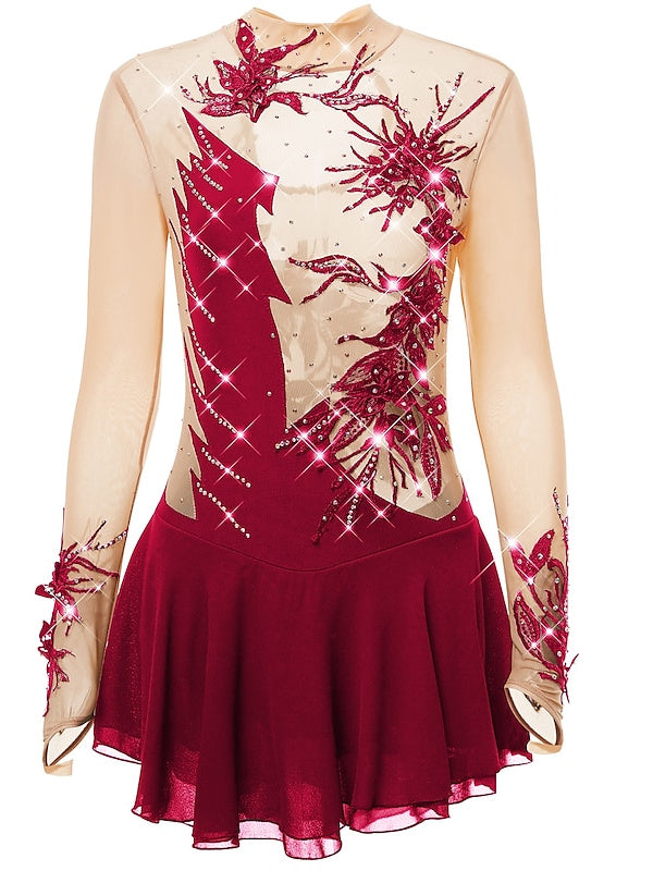Robe de Patinage Artistique pour Femmes et Filles, en Élasthanne, Haute Élasticité, pour le Patinage Sur Glace, les Sports D'Hiver