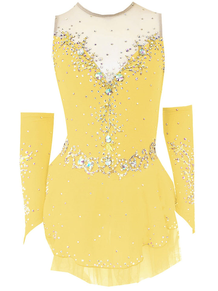 Robe de Patinage Artistique pour Femmes et Filles, Vêtements de Danse, Dos Ouvert, Maille, Élasthanne, Cristal/Strass, Robe de Patinage Sur Glace