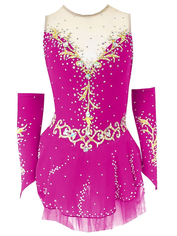 Robe de Patinage Artistique pour Femmes et Filles, Vêtements de Danse, Dos Ouvert, Maille, Élasthanne, Cristal/Strass, Robe de Patinage Sur Glace