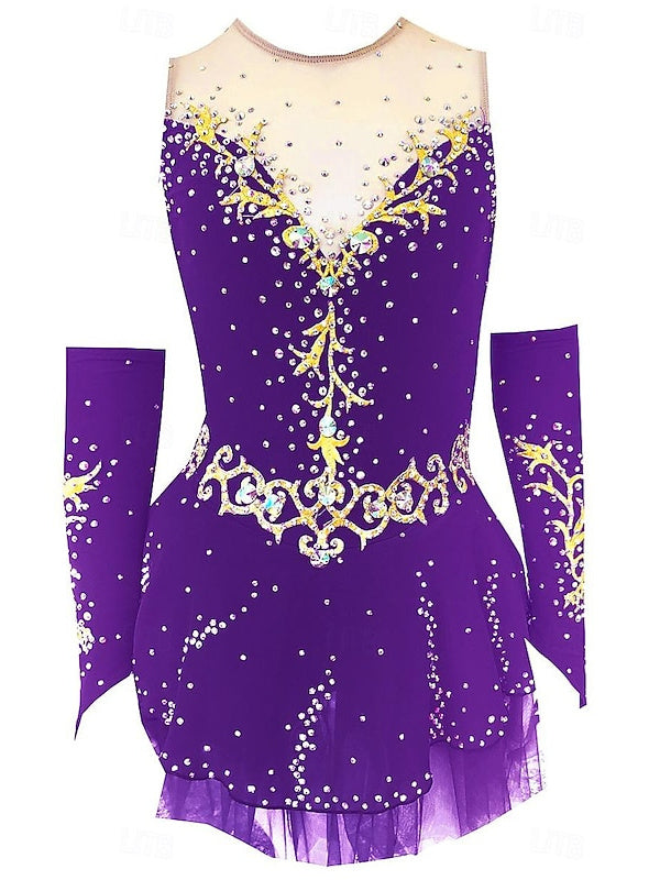 Robe de Patinage Artistique pour Femmes et Filles, Vêtements de Danse, Dos Ouvert, Maille, Élasthanne, Cristal/Strass, Robe de Patinage Sur Glace