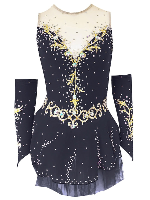 Robe de Patinage Artistique pour Femmes et Filles, Vêtements de Danse, Dos Ouvert, Maille, Élasthanne, Cristal/Strass, Robe de Patinage Sur Glace