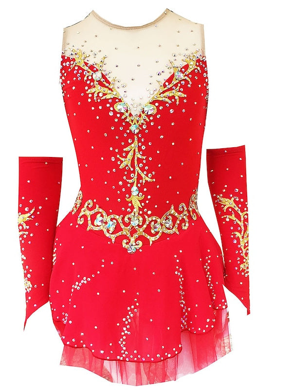 Robe de Patinage Artistique pour Femmes et Filles, Vêtements de Danse, Dos Ouvert, Maille, Élasthanne, Cristal/Strass, Robe de Patinage Sur Glace