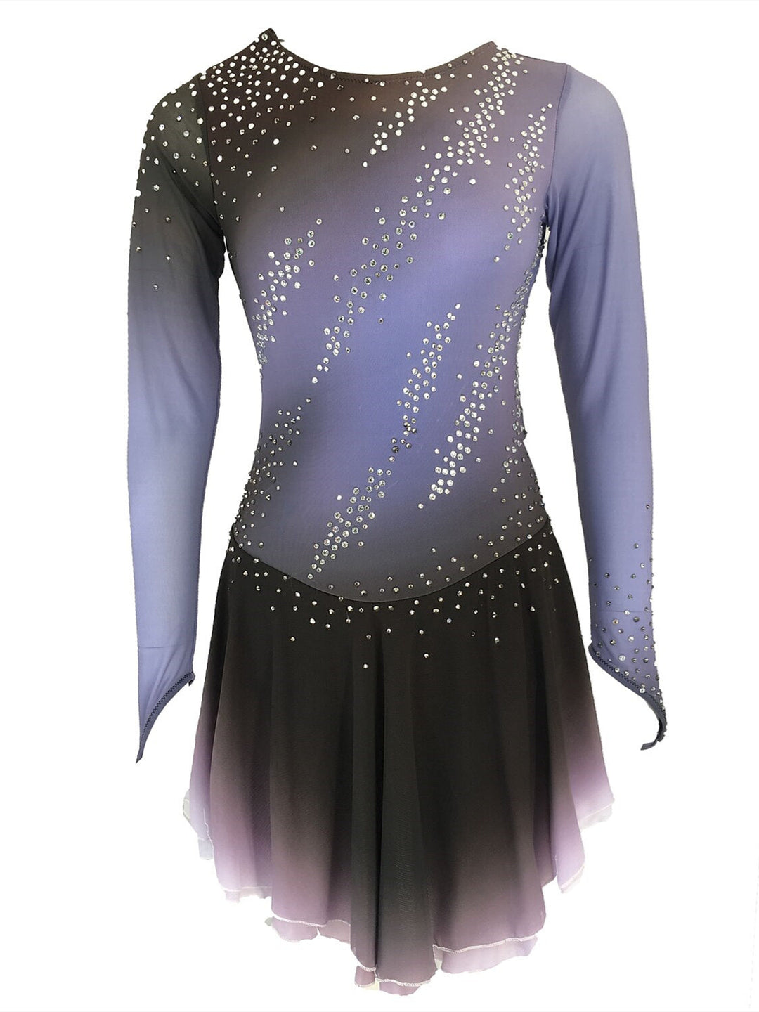 Robe de Patinage Artistique pour Femmes et Filles, Vêtements de Danse, Dos Ouvert, Élasthanne, Haute Élasticité, Cristal/Strass, Manches Longues, Robe de Patinage Sur Glace