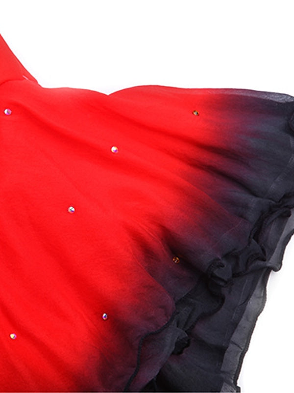 Robe de Patinage Artistique pour Femmes et Filles, Vêtements de Danse, Ourlet Asymétrique, Strass, Maille, Élasthanne, Manches Longues, Robe de Patinage Sur Glace