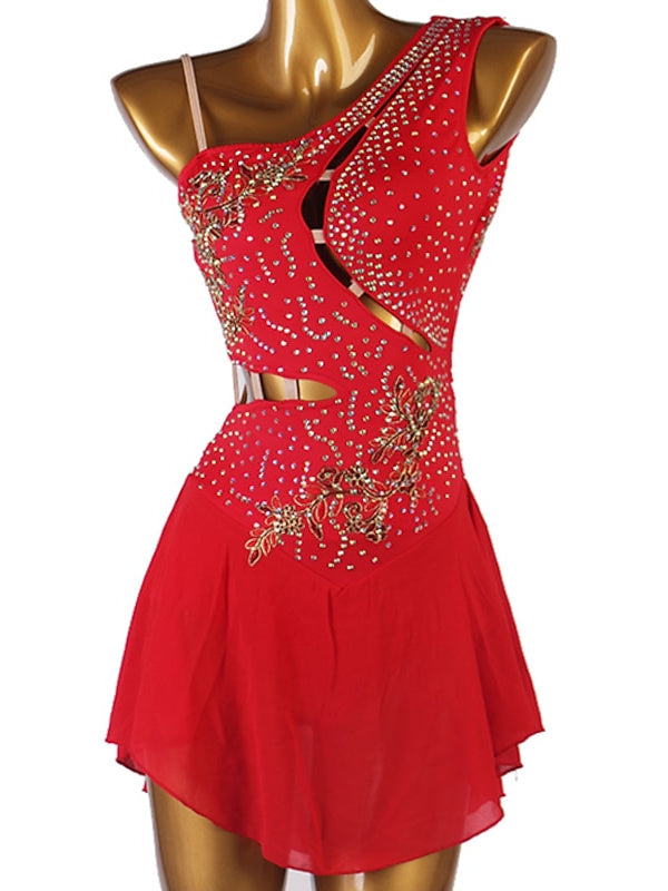 Robe de Patinage Artistique pour Femmes et Filles, Vêtements de Danse, Motif Floral, Dos Ouvert, Maille, Élasthanne, Haute Élasticité, Robe de Patinage Sur Glace Classique