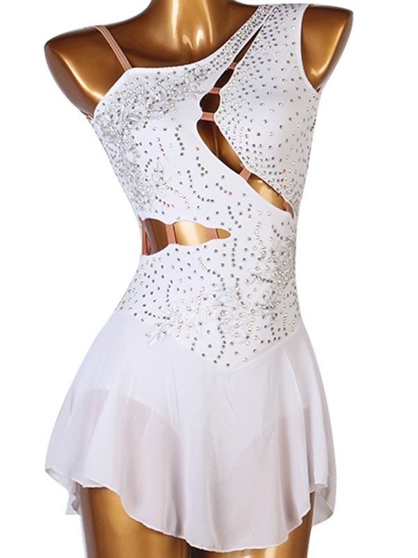 Robe de Patinage Artistique pour Femmes et Filles, Vêtements de Danse, Motif Floral, Dos Ouvert, Maille, Élasthanne, Haute Élasticité, Robe de Patinage Sur Glace Classique