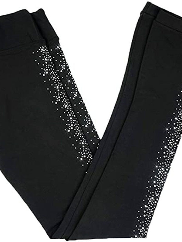 Pantalons de Patinage Artistique pour Femmes et Filles, Vêtements de Danse, Patchwork, Élasthanne, Haute Élasticité, Strass en Cristal, leggings de Patinage Sur Glace