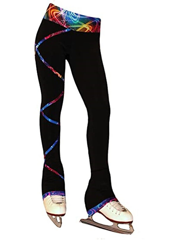 Pantalons de Patinage Artistique pour Femmes et Filles, Vêtements de Danse, Polaire, Élasthanne, Haute Élasticité, Patchwork, leggings de Patinage Sur Glace