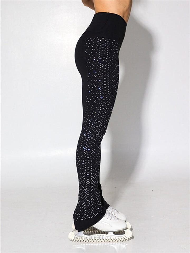 Pantalons de Patinage Artistique pour Femmes et Filles, Vêtements de Danse Sur Glace, Bas de Patinage Sur Glace Extensibles avec Cristaux/Strass