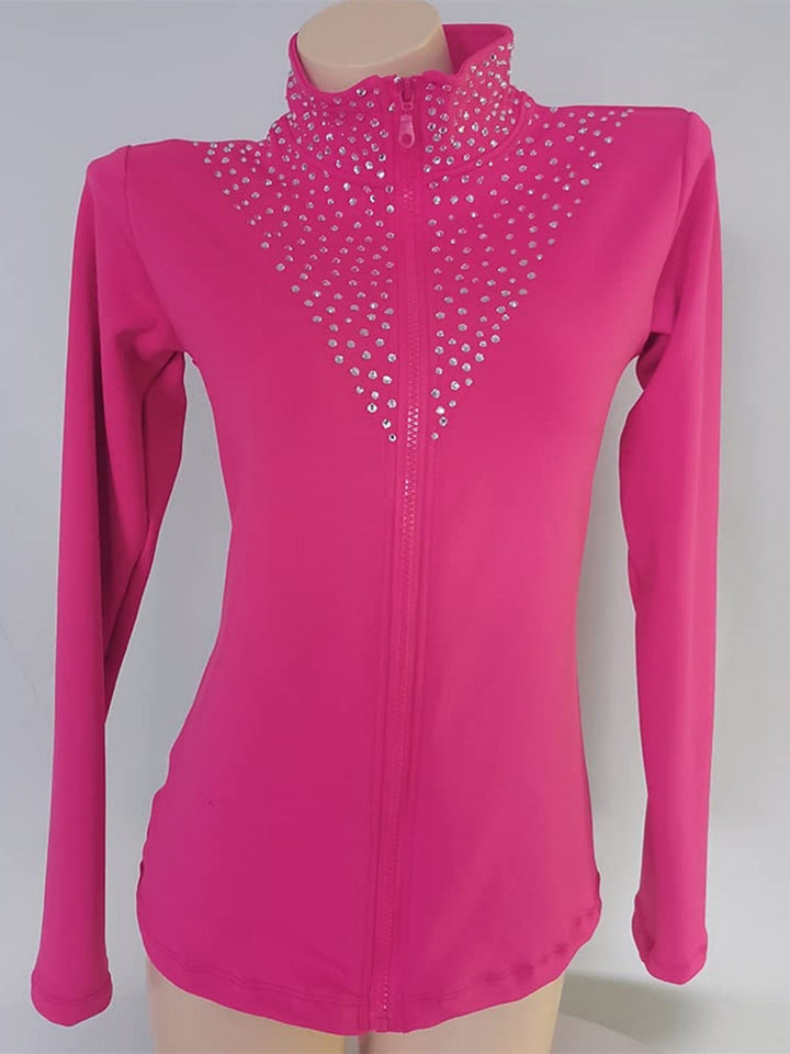 Robe de Patinage Artistique pour Femmes et Filles, Veste en Cristal/Strass, Manches Longues, Vêtements de Danse, Patinage Sur Glace