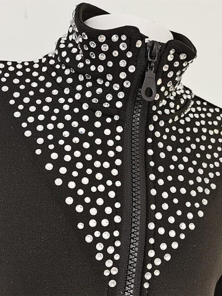 Robe de Patinage Artistique pour Femmes et Filles, Veste en Cristal/Strass, Manches Longues, Vêtements de Danse, Patinage Sur Glace