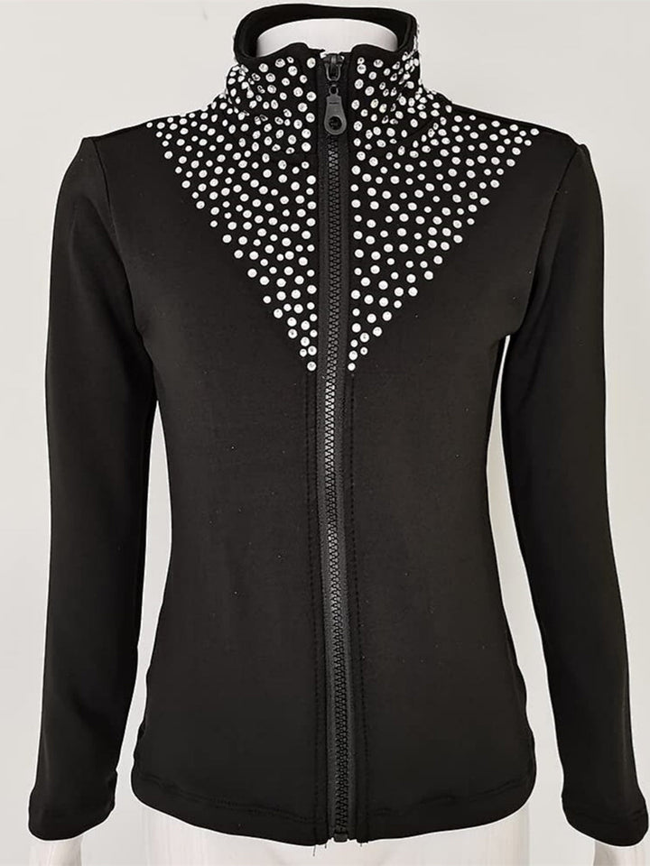 Robe de Patinage Artistique pour Femmes et Filles, Veste en Cristal/Strass, Manches Longues, Vêtements de Danse, Patinage Sur Glace