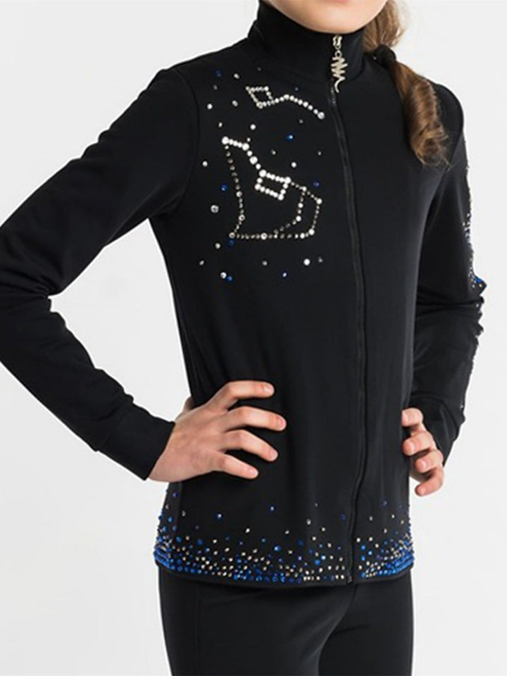 Robe de Patinage Artistique pour Femmes et Filles, Tenue de Danse à Manches Longues en Cristal/Strass, Robe de Patinage Sur Glace