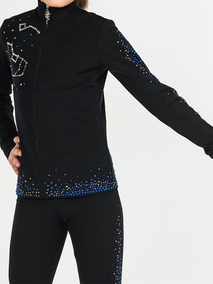 Robe de Patinage Artistique pour Femmes et Filles, Tenue de Danse à Manches Longues en Cristal/Strass, Robe de Patinage Sur Glace
