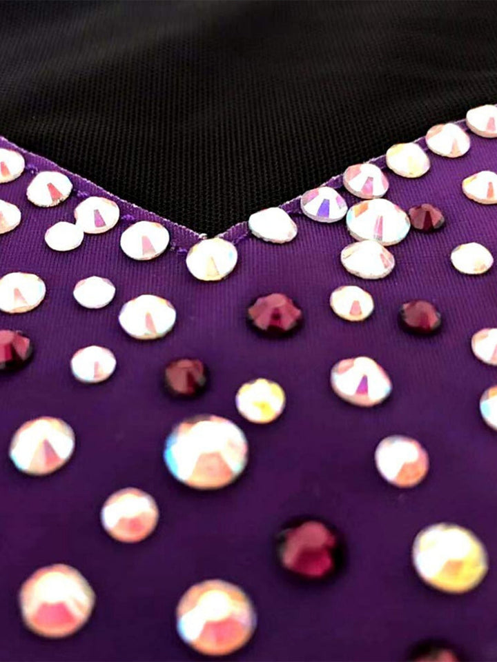 Robe de Patinage Artistique à Manches Longues pour Femmes et Filles, Robe de Patinage Sur Glace avec Cristaux/Strass