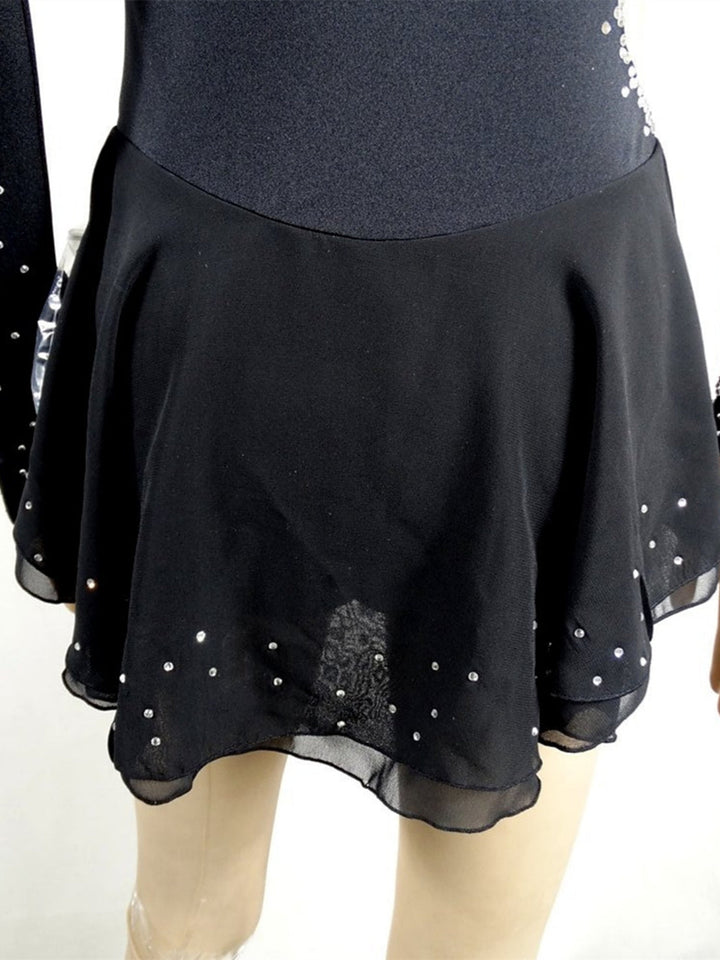 Robe de Patinage Artistique à Manches Longues pour Femmes et Filles, Robe de Patinage Sur Glace avec Cristaux/Strass