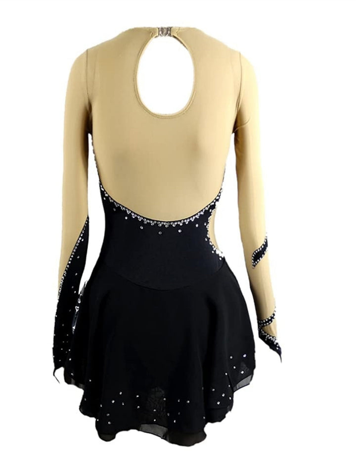 Robe de Patinage Artistique à Manches Longues pour Femmes et Filles, Robe de Patinage Sur Glace avec Cristaux/Strass