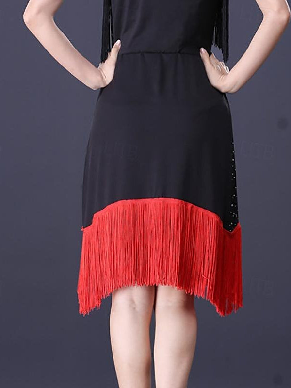 Jupes de Danse de Salon de Danse Latine à Paillettes de Couleur Pure pour Femmes, Entraînement de Performance en Polyester de Haute Qualité