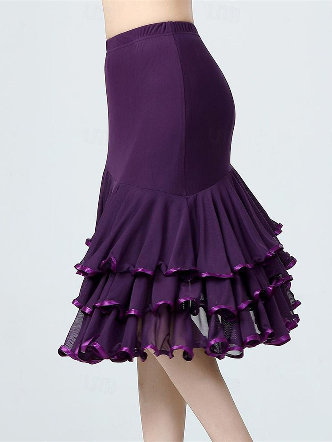 Jupes de Danse de Salon de Danse Latine en Tulle Polyester à Volants Épissage de Couleur Pure Entraînement de Performance pour Femmes