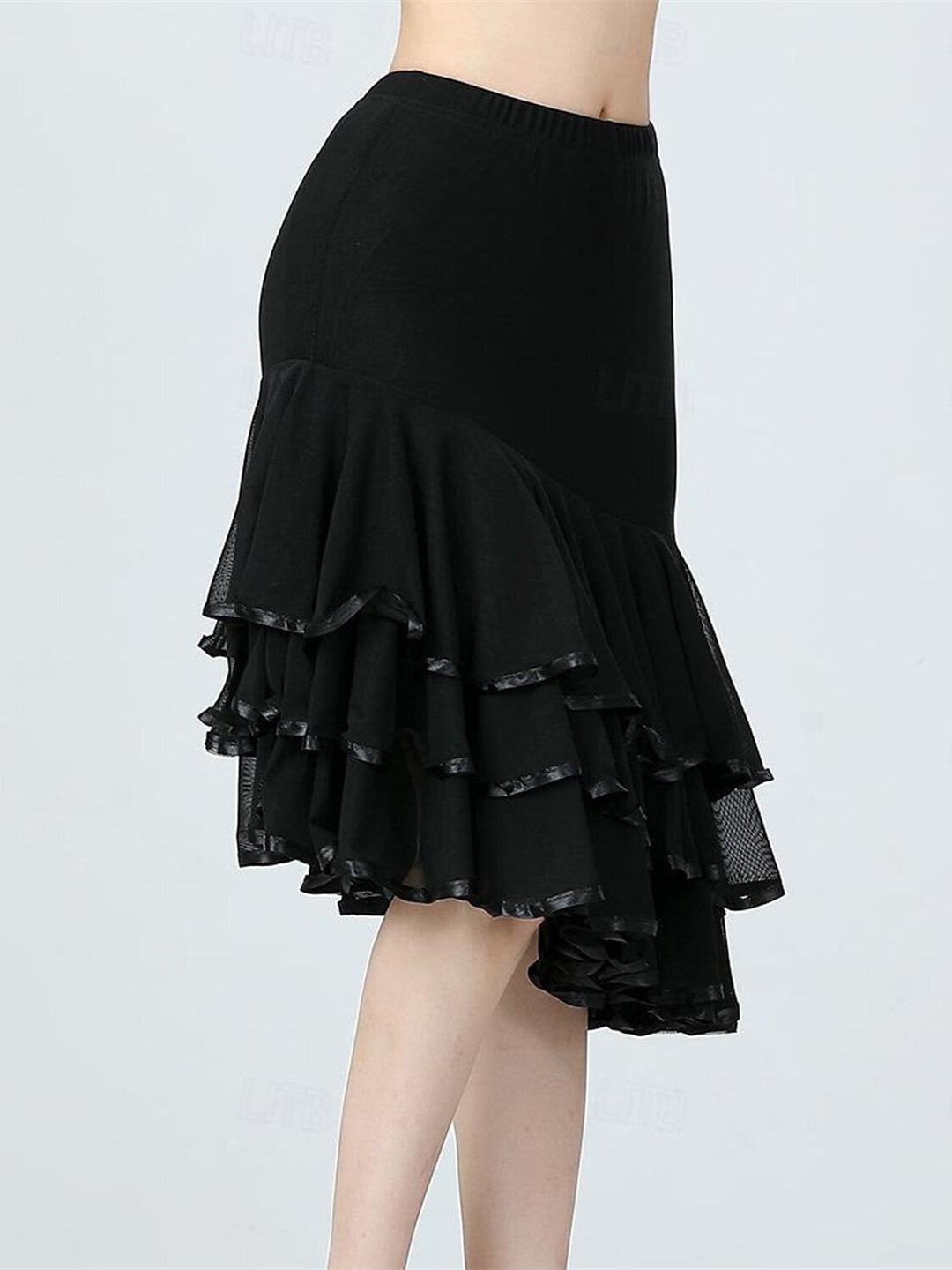 Jupes de Danse de Salon de Danse Latine en Tulle Polyester à Volants Épissage de Couleur Pure Entraînement de Performance pour Femmes