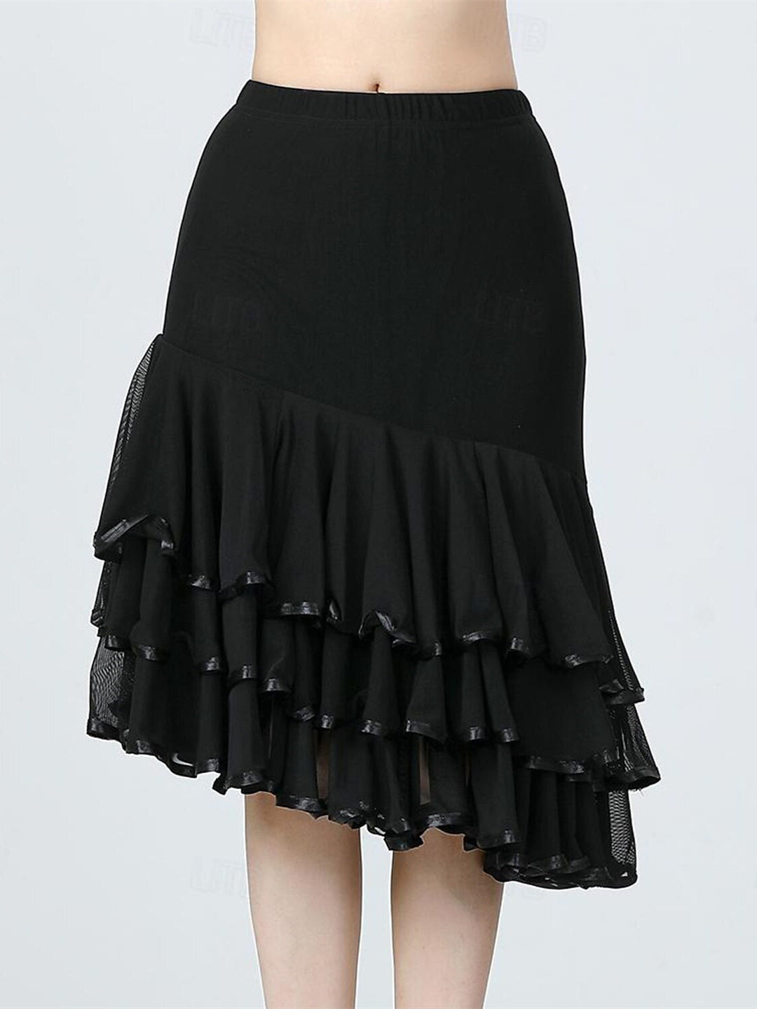 Jupes de Danse de Salon de Danse Latine en Tulle Polyester à Volants Épissage de Couleur Pure Entraînement de Performance pour Femmes