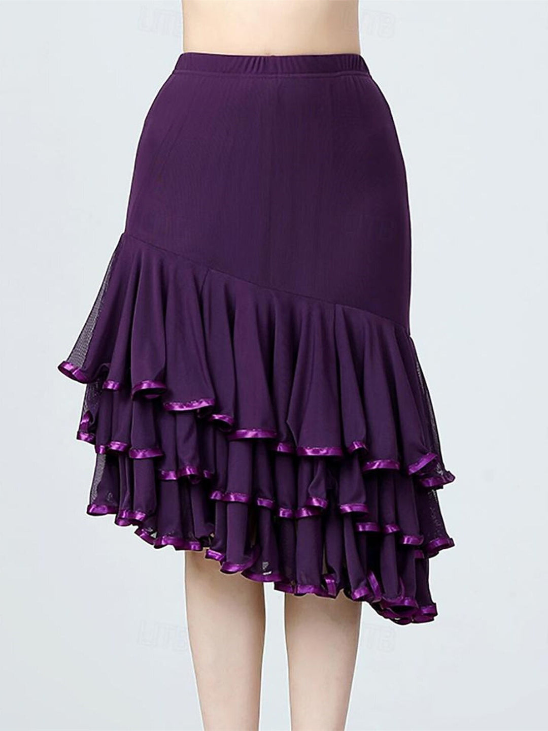 Jupes de Danse de Salon de Danse Latine en Tulle Polyester à Volants Épissage de Couleur Pure Entraînement de Performance pour Femmes