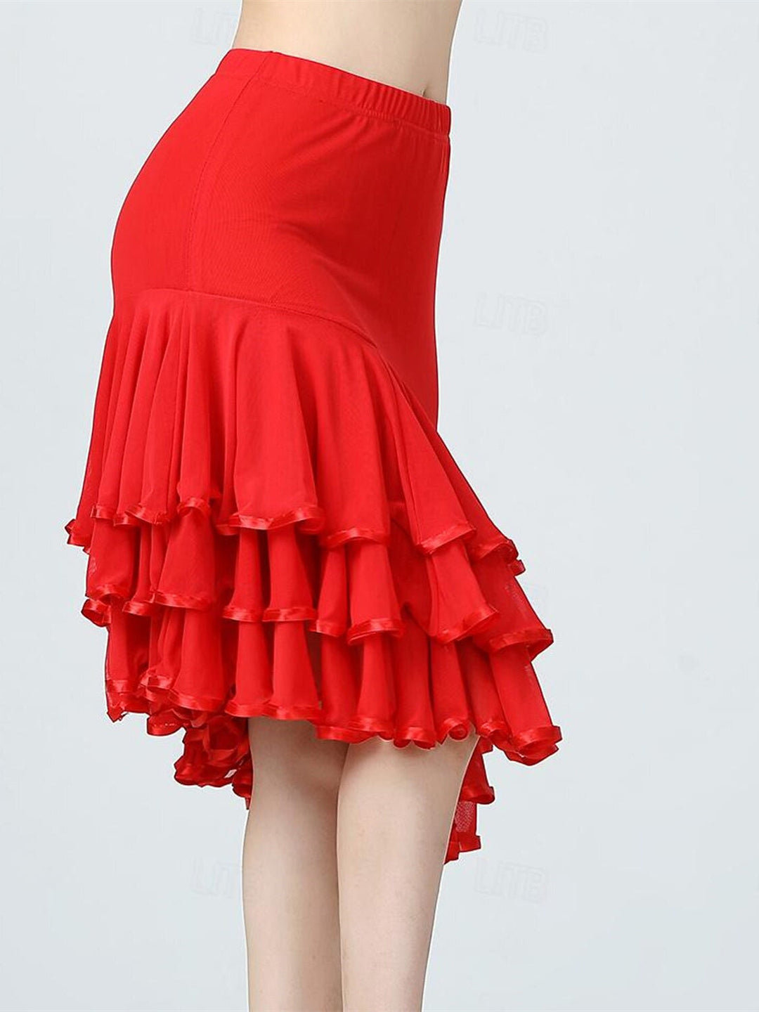 Jupes de Danse de Salon de Danse Latine en Tulle Polyester à Volants Épissage de Couleur Pure Entraînement de Performance pour Femmes