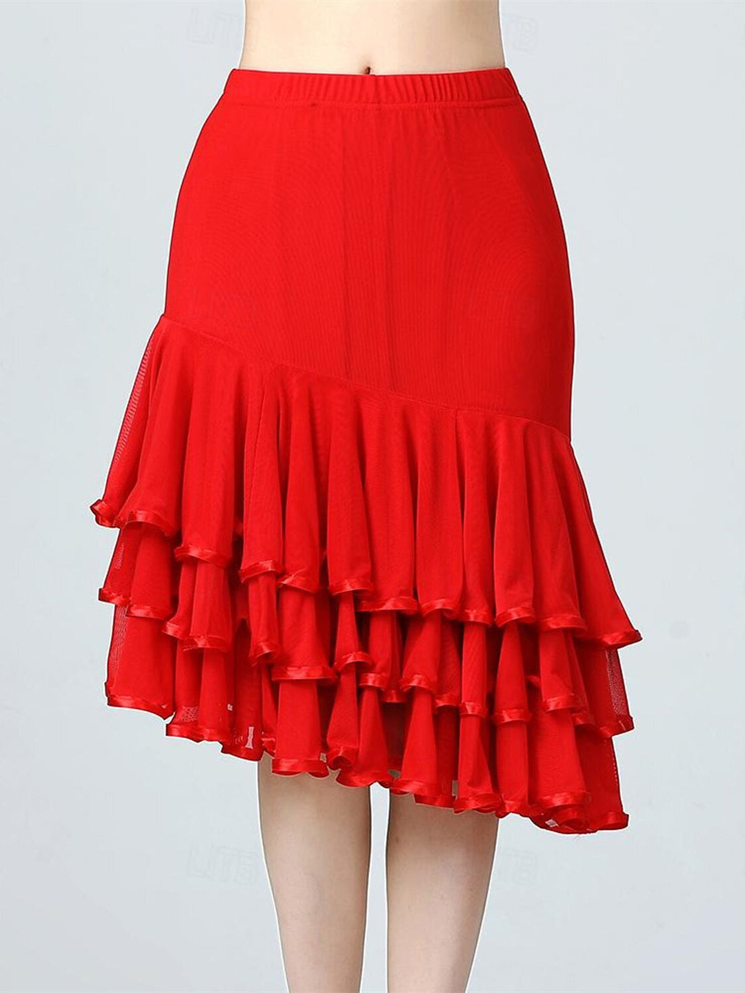 Jupes de Danse de Salon de Danse Latine en Tulle Polyester à Volants Épissage de Couleur Pure Entraînement de Performance pour Femmes