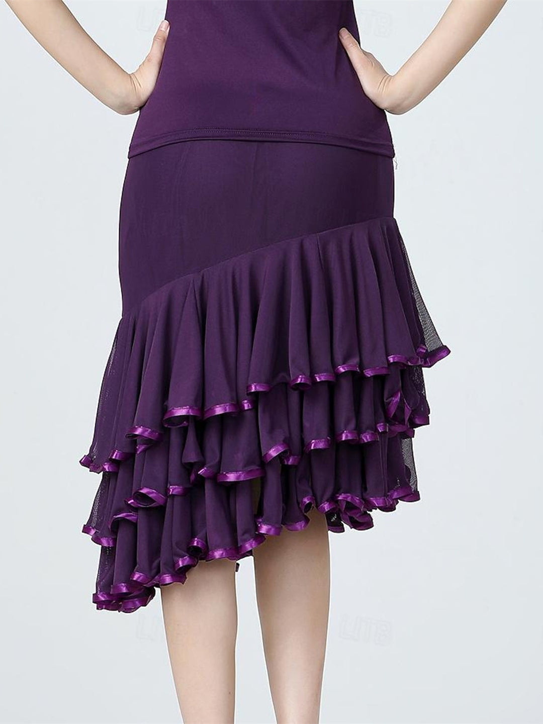 Jupes de Danse de Salon de Danse Latine en Tulle Polyester à Volants Épissage de Couleur Pure Entraînement de Performance pour Femmes