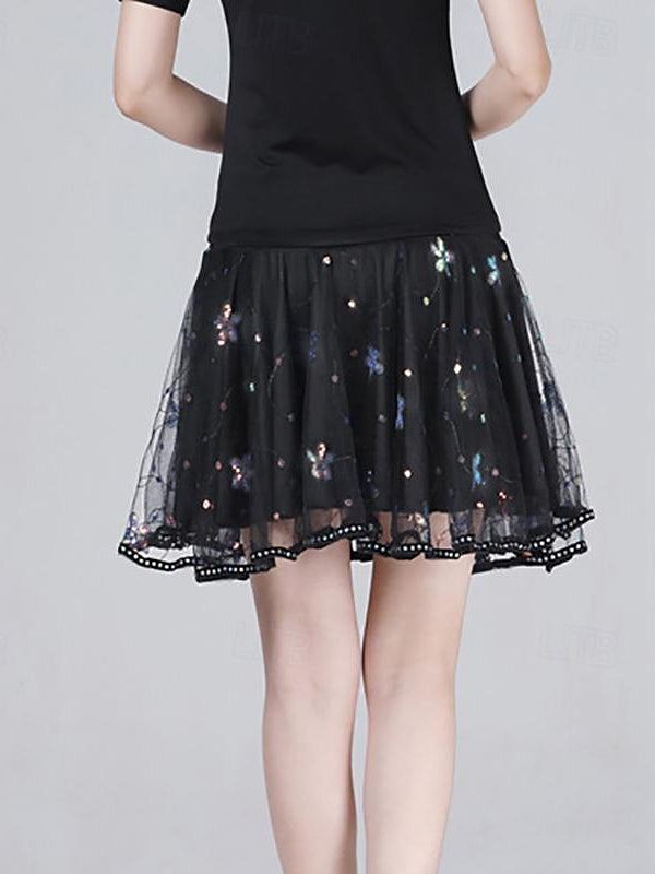 Jupes de Danse de Salon de Danse Latine en Polyester de Couleur Pure pour Femmes