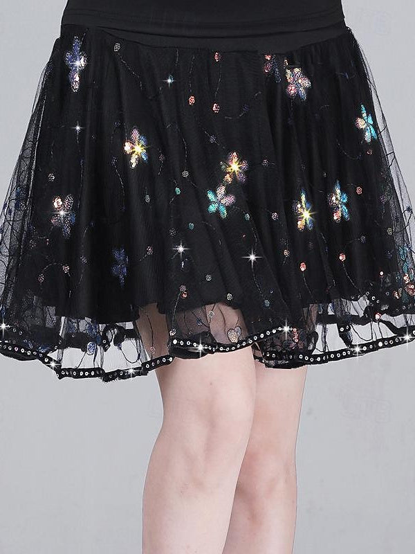 Jupes de Danse de Salon de Danse Latine en Polyester de Couleur Pure pour Femmes