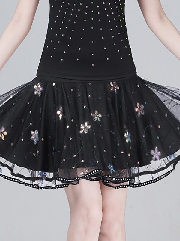 Jupes de Danse de Salon de Danse Latine en Polyester de Couleur Pure pour Femmes