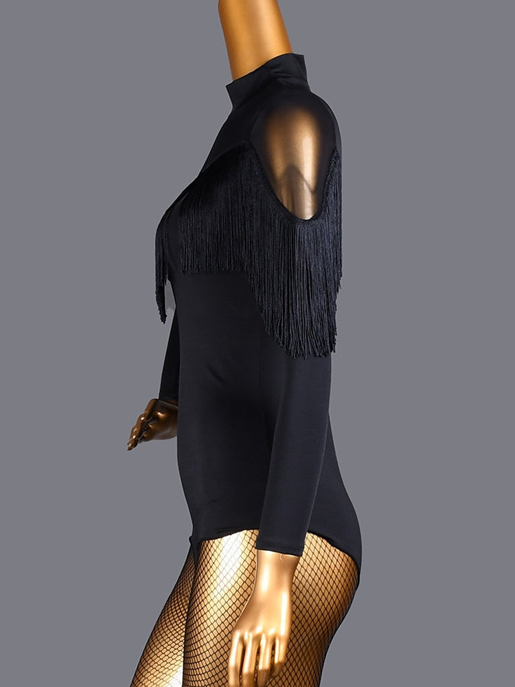 Danse Salsa Danse Latine Danse de Salon Jupes Manches Longues Couleur Pure Haute Spandex Femmeséˆ¥Æ¦® Performance