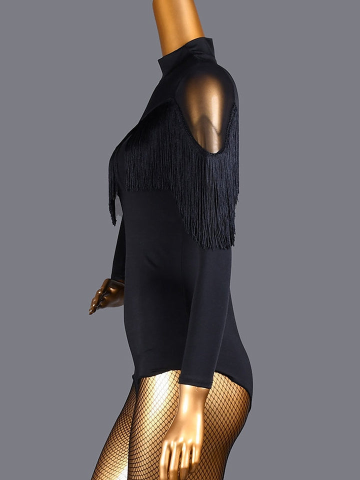 Danse Salsa Danse Latine Danse de Salon Jupes Manches Longues Couleur Pure Haute Spandex Femmeséˆ¥Æ¦® Performance